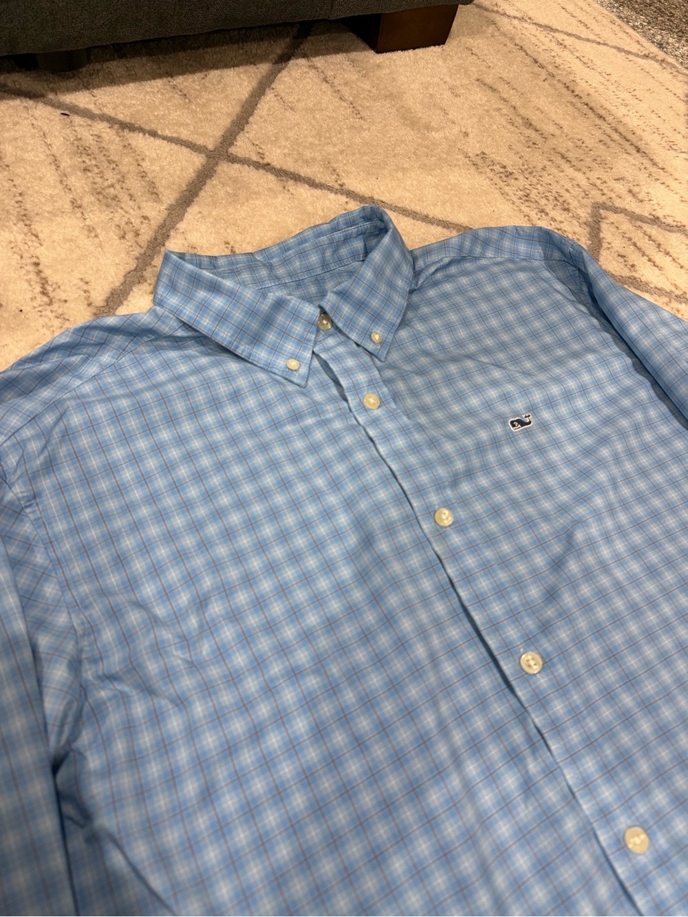 Vineyard Vines Performance Classic Fit Whale Shirt Nylon Men XL Button Down Blue